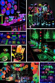 various images of neon lights and decorations