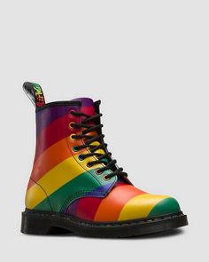 1460 PRIDE MULTI RAINBOW BACKHAND STRIPE BOOT Colourful Wardrobe, V Shoes, Dr Martens Store, Character Clothing, Gay Fashion, Kawaii Shoes, Boots Uk, Pride Rainbow, Leather Lace Up Boots