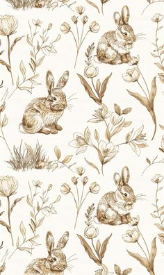 an image of rabbits and flowers on a white background