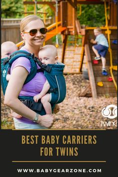 a woman holding a baby in her sling with the text best baby carriers for twins