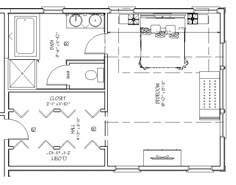 the floor plan for a bedroom and bathroom with an attached bathtub, shower stall, and separate living room