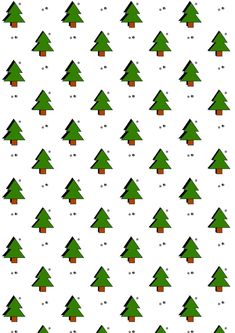 christmas trees are arranged in rows on a white background with dots and stars around them