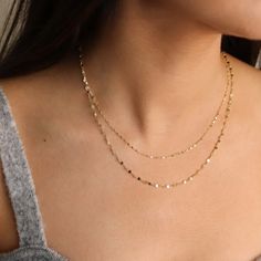 14K Gold Chain Necklace Delicate Dainty Layered Necklace | Etsy Gold Necklace Simple, Dainty Gold Necklace, Gold Pearl Necklace, Gold Necklace Set, 14k Gold Necklace, Gold Necklace Layered, Mom Necklace, Yellow Gold Chain, Layered Necklace