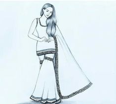 a drawing of a woman wearing a sari