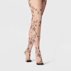 Women's Viney Floral Tights - A New Day™ : Target Fitted Sheer Stockings, Elegant Fitted Mid-thigh Length Hosiery, Fitted Thigh-high Hosiery For Night Out, Fitted Thigh High Hosiery For Night Out, Fitted Mid-thigh Tights, Elegant Fitted Mid-thigh Length Tights, Spring Sheer Fitted Hosiery, Sheer Fitted Hosiery For Spring, Fitted Sheer Hosiery For Spring