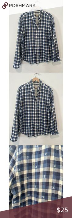 Vince Button Up Shirt Blue White Plaid Long Sleeve Shirt Men's Tag Size Medium Plaid Long Sleeve Shirt, Long Sleeve Plaid Shirt, Men's Wardrobe, White Plaid, Anchors, Plaid Pattern, Button Up Shirt, Summer Fall, Workout Shirts