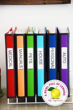 several books are lined up on a shelf with an apple in front of them and the words, personal library