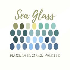 the logo for sea glass procreate color palette, which includes many different colors