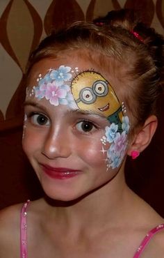 Flower minion Minion Face Paint, Minion Face, Girl Face Painting, Face Paint Makeup, Kids Face Paint, Troll Face, Face Painting Designs, Facepaint