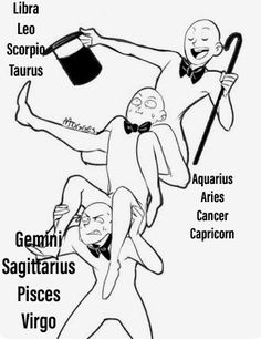 an image of zodiac signs and their meanings in the form of men with hats on them