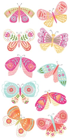 colorful butterflies with different designs on them