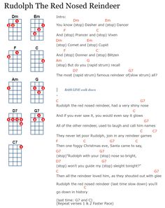 the guitar chords for rudolph the red nosed reindeer are arranged in order to be read