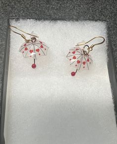 Handmade Umbrella Earrings Shrinky Dink Bookmark, Cute Shrinky Dink Ideas, Shrinky Dink Charms, Shrink Plastic Earrings, Umbrella Earrings, Shrinking Plastic Earrings, Shrink Prink Jewellery, Shrinky Sink Earring, Novelty Dangle Resin Earrings