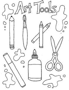 an image of art tools coloring page