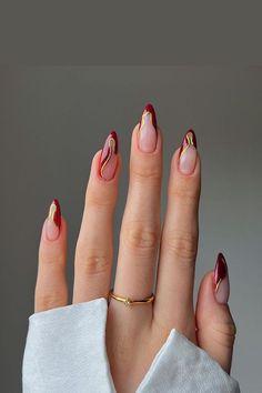 Asian Inspired Nails, Red Nails Inspo Almond, 2024 Nails Summer, Grad Nails Almond, Red Dress Nails Ideas, Cherry Red Nails Almond, Nail Almond Ideas, Nails For A Red Dress, Wedding Red Nails