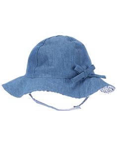 a blue hat with a bow on the side