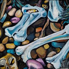 an oil painting of bones and rocks