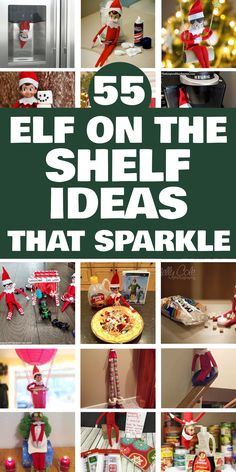 55 Elf on the Shelf ideas arranged in a collage to inspire festive holiday setups. Elf On The Shelf Mischief, Simple Elf On The Shelf, Marshmallow Snowman, Printable Box, Decor 2024, Unique Christmas Decorations, Hiding Spots, Christmas Door Decorations