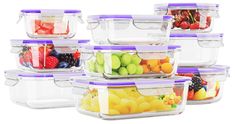 six plastic containers filled with different types of fruit