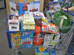 a shopping cart filled with lots of food