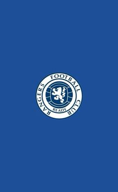 a blue background with the crest of a football team on it's left side