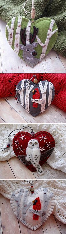 three different pictures of heart shaped ornaments on the floor, one is red and one is white