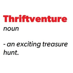 an advertisement with the words thriftenture in red and black on a white background