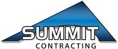 the logo for summit contracting, which is located in front of a blue triangle and white background