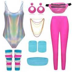 a woman's swimsuit and accessories are shown