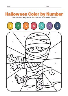 the halloween color by number page with an image of a person in a costume and numbers on