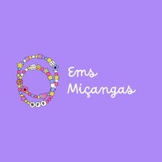 the logo for ems micangaas with beads and buttons on it's purple background