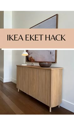 IKEA Eket console cabinet hack using pole wrap!  I needed a large console cabinet for my entryway to store everyday family and school items.  Here is how I DIYed this entryway console cabinet! Ikea Mid Century Modern, Ikea Eket Hack, Ikea Tv Console, Ikea Eket, Pole Wrap, Ikea Malm Dresser, Diy Furniture Videos