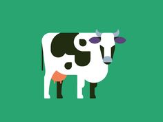 a black and white cow standing on top of a green field