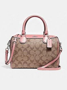 Coach Mini Bennett Satchel In Signature Khaki Blush F58312. Coach Satchel, Crossbody Satchel, Leather Company, Top Handle Handbags, Care Card, Coach Purse, Gucci Handbags, Cute Bags, Satchel Handbags