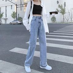 Pocket Design Fashion, Vintage Jeans Style, High Waist Wide Leg Jeans, Pants Fit, Long Jeans, Style Office, Waist Jeans, Jeans Women