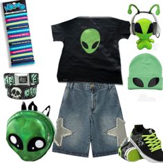 Alien Themed Outfit, Weirdcore Outfits Aesthetic, Alien Inspired Outfit, Spacecore Outfits, Funky Outfits Men, Scene Boy Outfit, Alien Outfit, Weirdcore Outfits