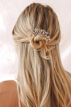 Straight Bridal Hairstyles, Camp Hairstyles, Bridal Barrette, Gold Barrette, Bridesmaid Hairdo, Rhinestone Barrette, Gold Hair Accessories, Your Gorgeous, Side Braid