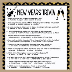 a new year's trivia with two champagne flutes