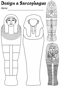 an egyptian style paper doll with the name design a sarophagus on it