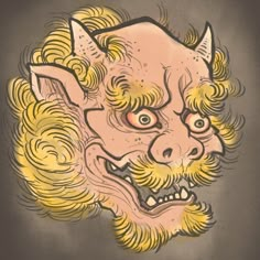 a drawing of a demon with yellow hair