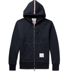 THOM BROWNE GROSGRAIN-TRIMMED LOOPBACK COTTON-JERSEY ZIP-UP HOODIE. #thombrowne #cloth Thom Browne Couture, Thom Browne Knitwear, Thom Browne Suit, Thom Browne Hoodie, Thom Browne Shirt, Everyday Uniform, Striped Jersey