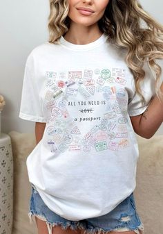 "This is a unisex sized comfort colors t-shirt with a cute passport stamp collage design. It is a high quality and durable material - famous for it's \"worn-in\" look and vintage inspired muted color options. This travel lover t shirt is a great gift and perfect for the travelers in your life.  SIZE UP 1-2 SIZES FOR A TRENDY, LOOSE FIT!  *Product Description * - 100% ring spun cotton - Soft washed garment dyed fabric - Double needle collar - Twill taped neck and shoulders - Double needle armhole Stamp Collage, Travel Tshirt, Story Teller, Passport Stamps, Oversized T Shirt Dress, Shirts Vintage, Collage Design, Granola Girl, Cabin Crew