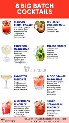 Big Batch Cocktails Backyard Party Drinks, Bridal Shower Batch Cocktails, Pitcher Drinks For Party, Big Cocktail Recipes, Best Big Batch Cocktails, Jug Drinks Alcoholic, Big Batch Moscow Mule, Big Batch Brunch Cocktails, Big Batch 4th Of July Cocktails