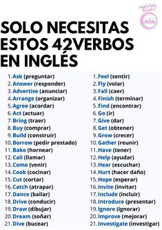 a poster with words in spanish and english on the back ground, which include names for each