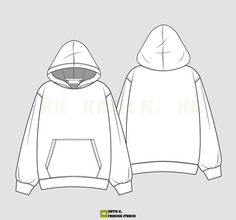 a white hoodie sweatshirt with the front and back views drawn in two different ways