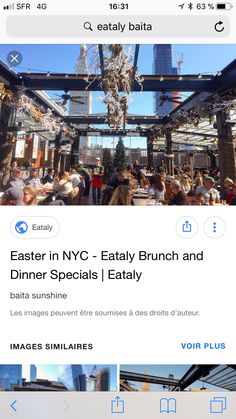 an instagram page with photos of people eating and drinking in new york's eataly brunch and dinner specials