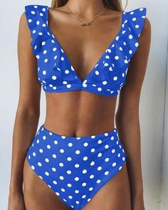 High Waist Polka Dot Ruffles Strap Bikini Yellow Swimwear, Ruffle Bathing Suit, Comfortable Swimwear, Mode Shoes, Lacey Chabert, Push Up Swimsuit, Trendy Swimwear, Ruffle Swimsuit, Swimsuits High Waisted