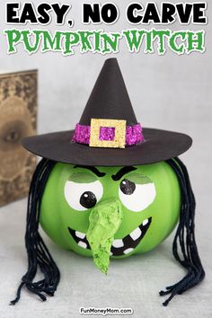 an easy no carve pumpkin witch craft for kids