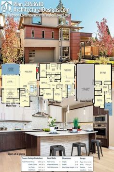 the floor plan for this modern home is very large and has lots of space to put in