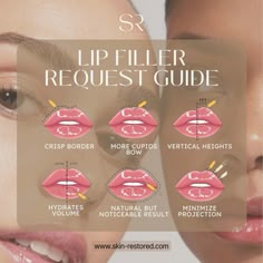 Plump up your pout with these lip filler guide! 👄 ✨ Book your appointment now or just click the link in my bio. 📲 👩🏻‍⚕️Preeti Kaur-Board Certified Nurse Practitioner 📞559-369-4090 📩 info@skin-restored.com #skincare #botox #beauty #antiaging #aesthetics #fillers #juvederm #medicalspa #skin #microneedling #lipfiller #injectables #filler #laser #facial #spa #laserhairremoval #lips #esthetician #dermalfillers #prp #selfcare #centralvalley #california #fresnocalifornia #laser #skinrestored #fresno #beforeandafter Needle Less Lip Filler, How To Inject Lip Filler, Lip Filler Injection Points, Lip Fillers Healing Process, Lip Filler Ideas, Fake Lip Filler Makeup, Babydoll Lip Filler, Types Of Lip Filler Shapes, First Time Lip Fillers